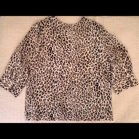 CHAUS Tan Animal Print Ruffle Blouse - Picture 3 of 6